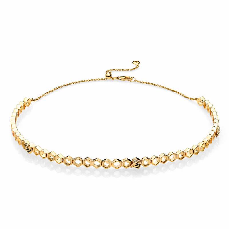 Pandora Shine™ Limited Edition Honeybee Choker - 18ct Gold Plated/Enamel/Black - Canada | NM8487NV